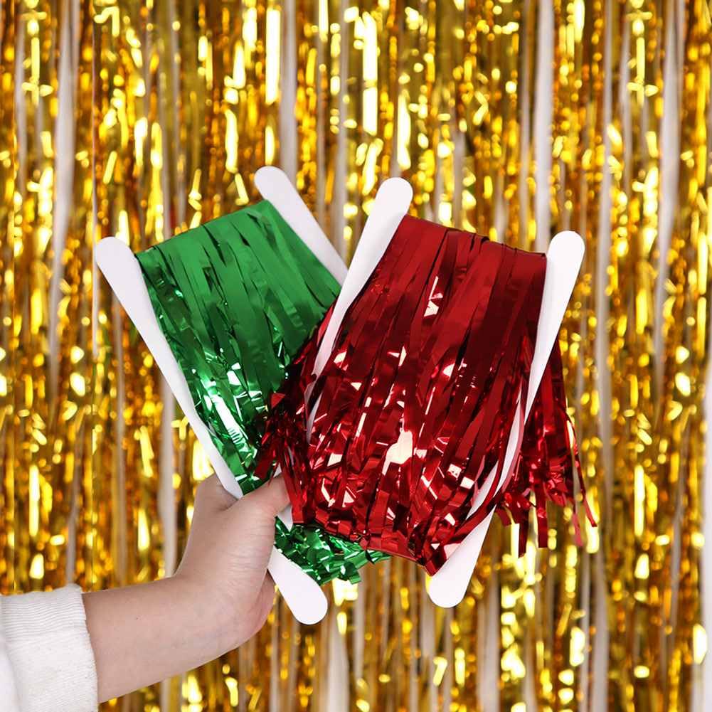 Lot de 5 rideaux à franges métalliques - Multicolore - Pour sapin de Noël, anniversaire, festival, fête - 1 x 4 m - Argenté