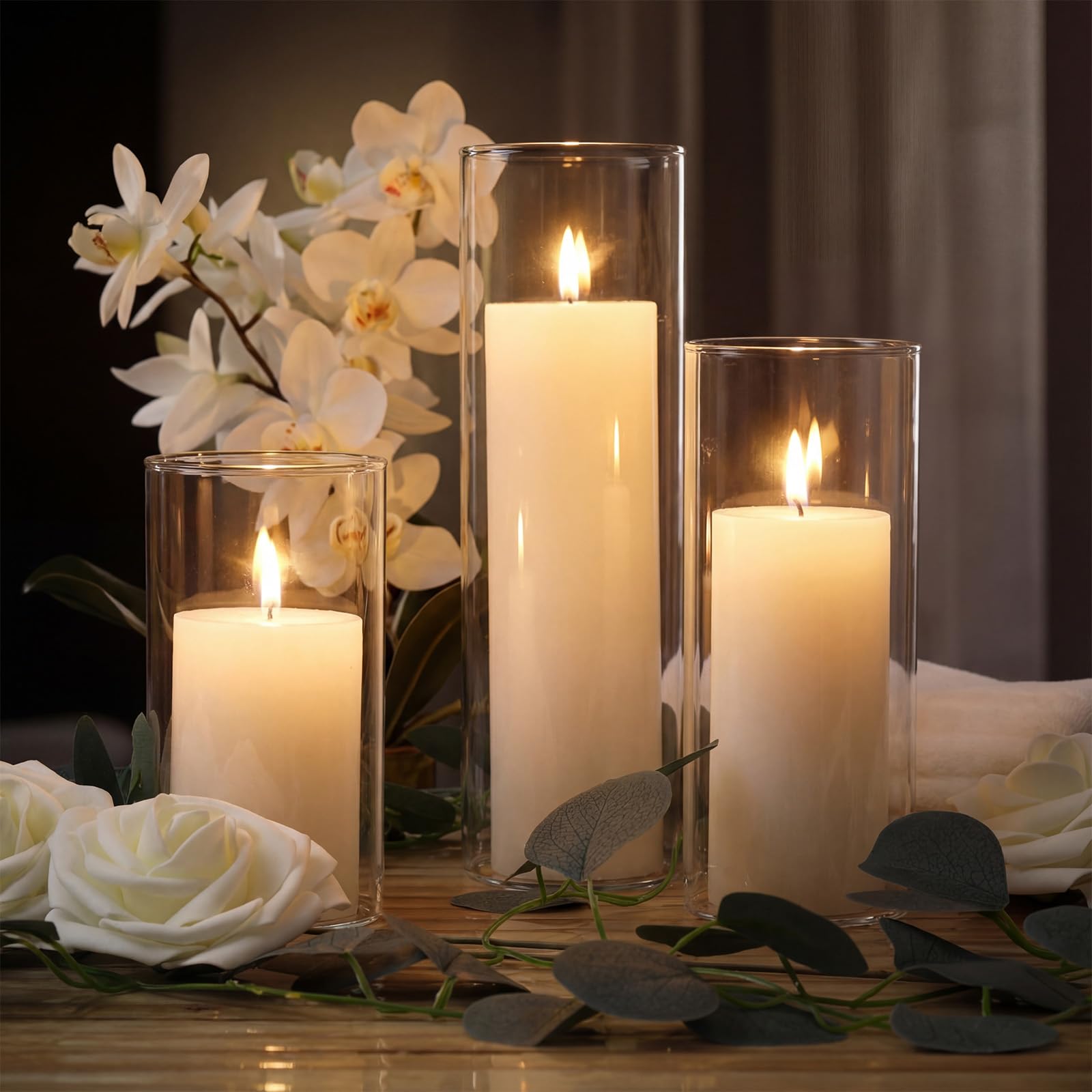 BrightRow 38 Pcs White Pillar Candles Hurricane Glass Holder for Wedding