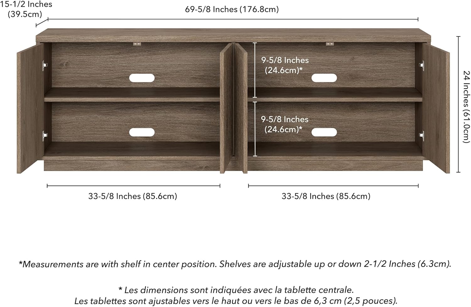 Henn&Hart Fluted TV Stand for TVs up to 75" with 2 Concealed Ribbed Storage Cabinets and Adjustable Shelves for Living Room, Family Room, or Office, Weathered Gray - Image 3