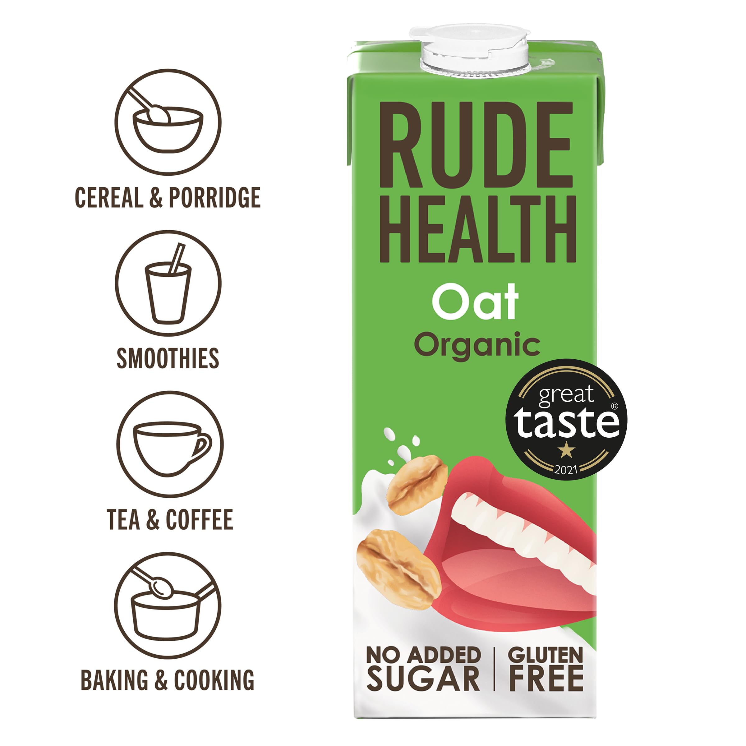 Rude Health 6 x 1 Litre Organic Oat Dairy-Alt Milk, 100% Natural Organic Drink, Lactose Free, Dairy Free & Gluten-Free, No Added Sugar, Award-Winning, Healthy & Vegan, 100% Recyclable Packaging — view 5