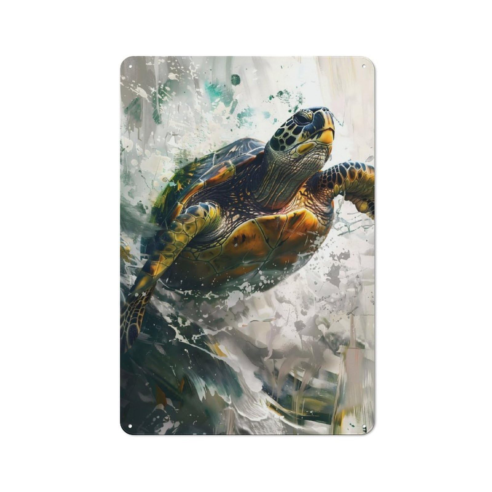 Junmoney Watercolor Sea Turtle Industrial Metal Sign 30X20cm, Clean Industrial Loft Wall Plaque For Modern Home, Workshop, Office Or Cafe