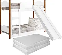 Beliche Infantil Para Quarto Da Criança Mini Cama Berço Resistente Encanto Montessoriana Com Escorregador Premium Com Grade Proteção Lateral Com Colchão Cor Branco