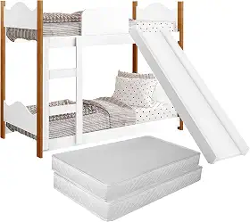 Beliche Infantil Para Quarto Da Criança Mini Cama Berço Resistente Encanto Montessoriana Com Escorregador Premium Com Grade Proteção Lateral Com Colchão Cor Branco