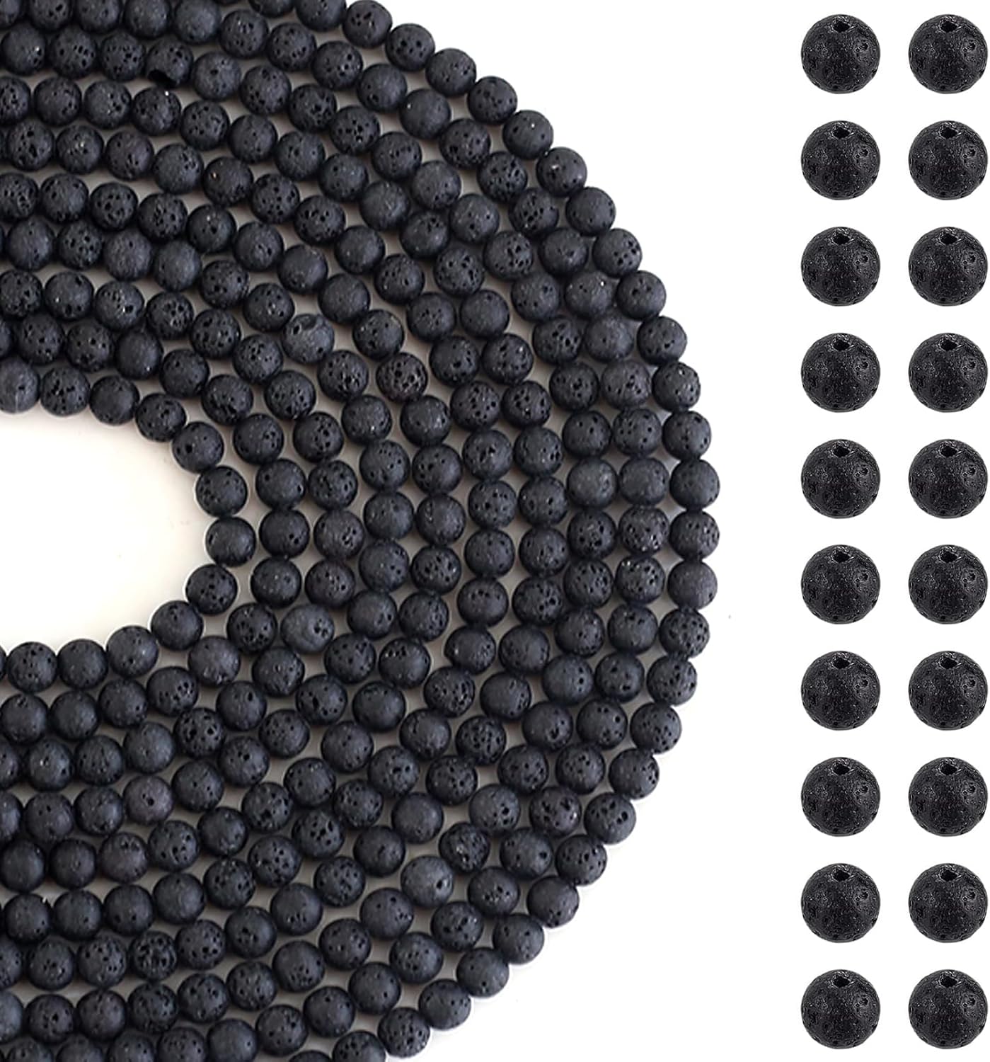 630Pcs Lava Beads Natural Black Lava Stone Beads Round Stone Bead Natural Gemstone Bead for Bracelets Necklace Jewelry Making(6mm)