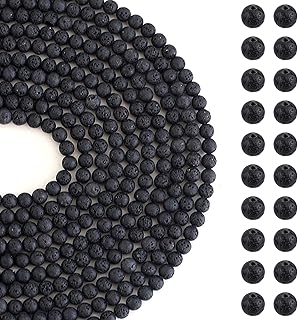 630Pcs Lava Beads Natural Black Lava Stone Beads Round Stone Bead Natural Gemstone Beads for Bracelets Necklace Jewelry Making(6mm)