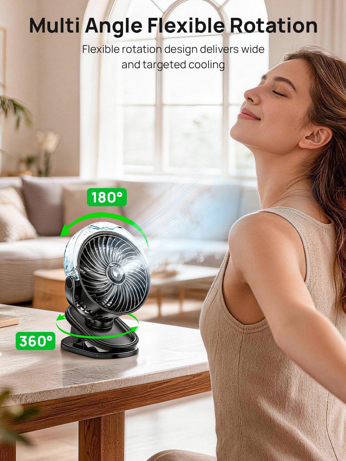 Ventilateur à Pince avec Brumisateur, Petit Ventilateur Portable USB Rechargeable, 4 Vitesses, Rotation à 360°, Clip Silencieux Table Fan Silencieux pour Bureau, Pour Maison, Poussette
