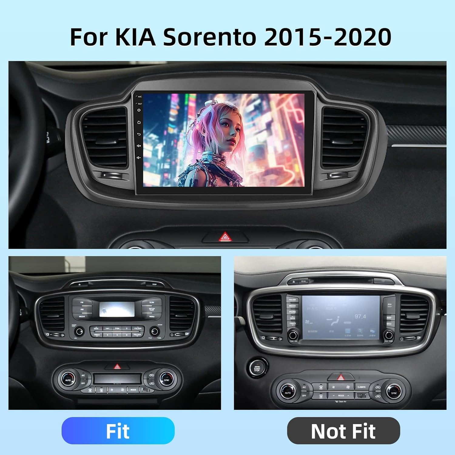 nhopeew [2+64g] android stereo for kia sorento 2015-2020 with wireless carplay and android auto, 10.1 inch touchscreen aftermarket radio with dsp, wifi, gps, mirror link, swc + backup camera + canbus 2+64g with dsp/eq
