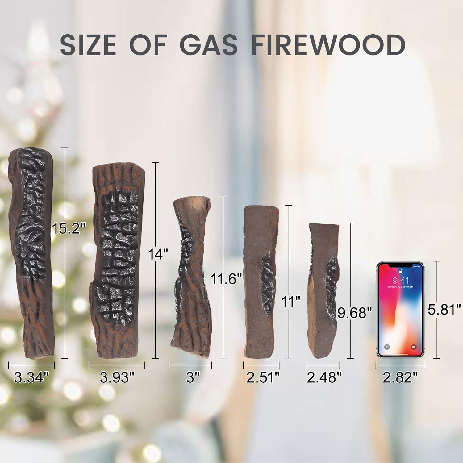 10 Pcs Gas Logs - Large Realistic Ceramic Gas Fireplace Log Set, Heat Resistant Lightweight Faux Wood Fake Log for Indoor/Outdoor Fire Pit Firepit Decorative