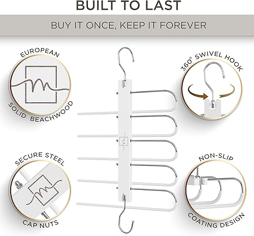 Vista 9 de MORALVE Perchas para pantalones que ahorran espacio – Perchas europeas de madera de haya y jeans – Organizador de armario y estante para pantalones