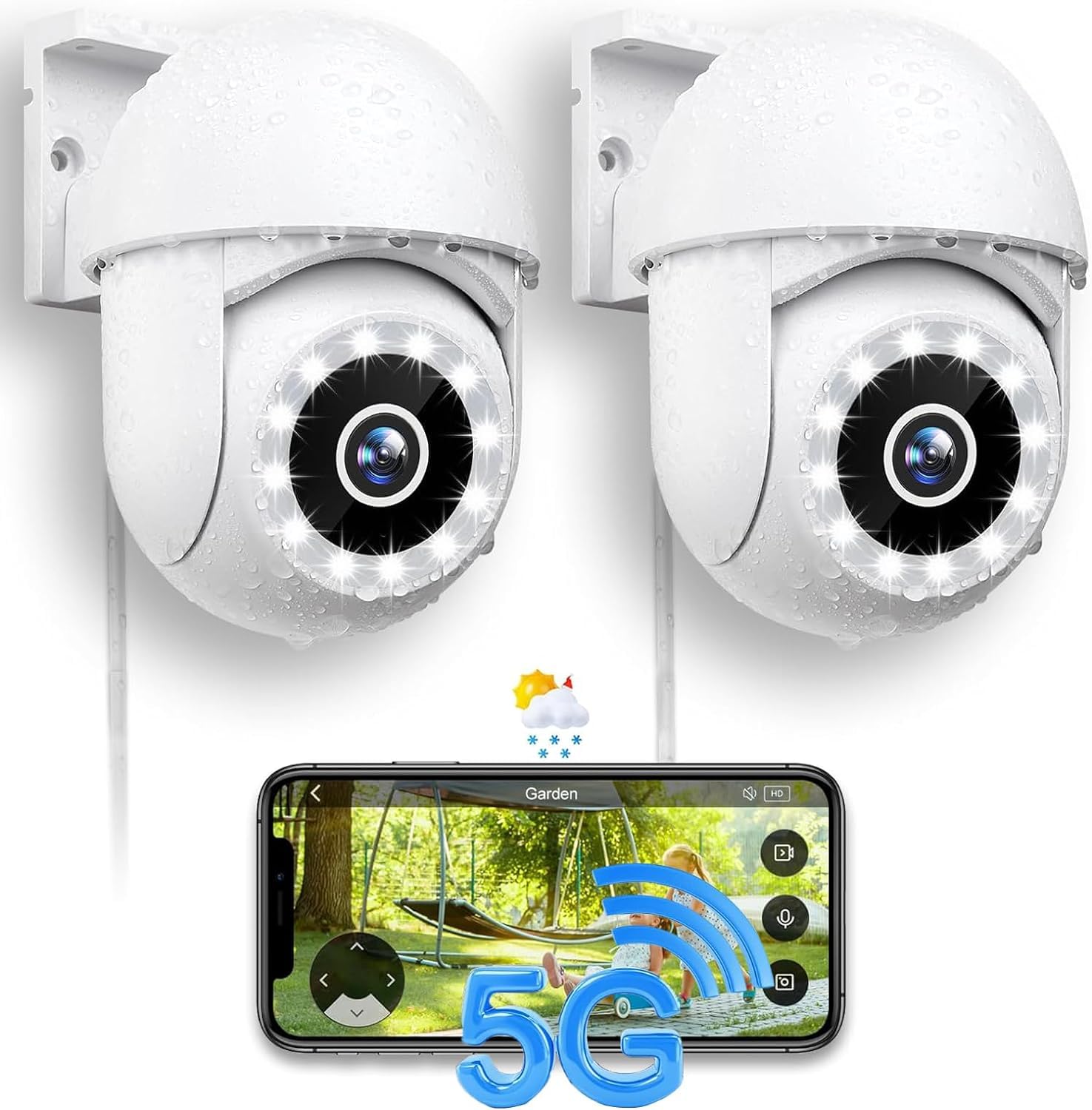 Camara Vigilancia Wifi Exterior 2.4G/5G, Cámara de Seguridad en la Nube de 2.5K 4MP con Función de Panorámica, Visión Nocturna a Color, Grabación Continua las 24 Horas del Día, Seguimiento Automático