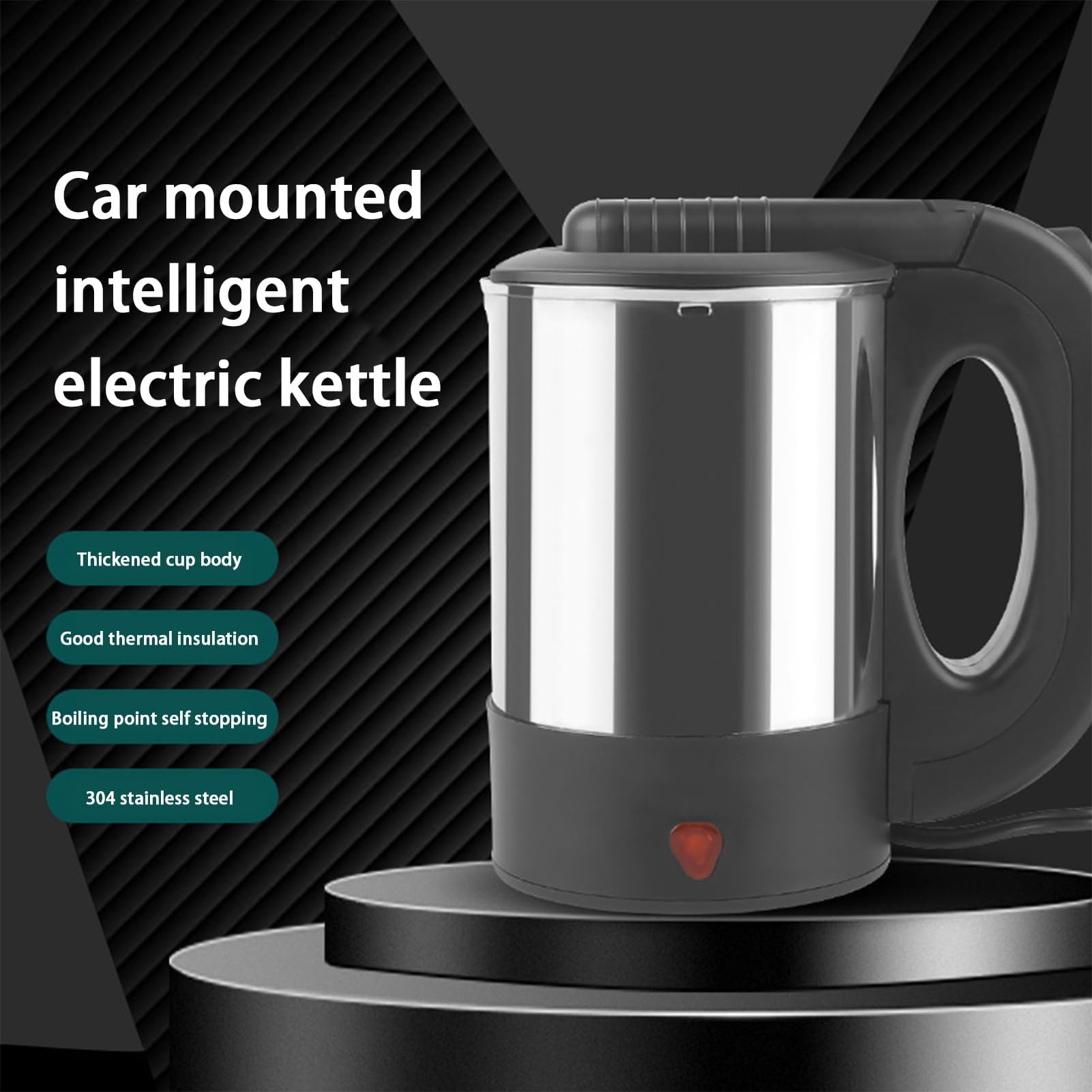 Hervidor eléctrico portátil para coche, calentador de agua de viaje de acero inoxidable para agua caliente, café y té, calefacción eficiente, diseño compacto para uso en movimiento