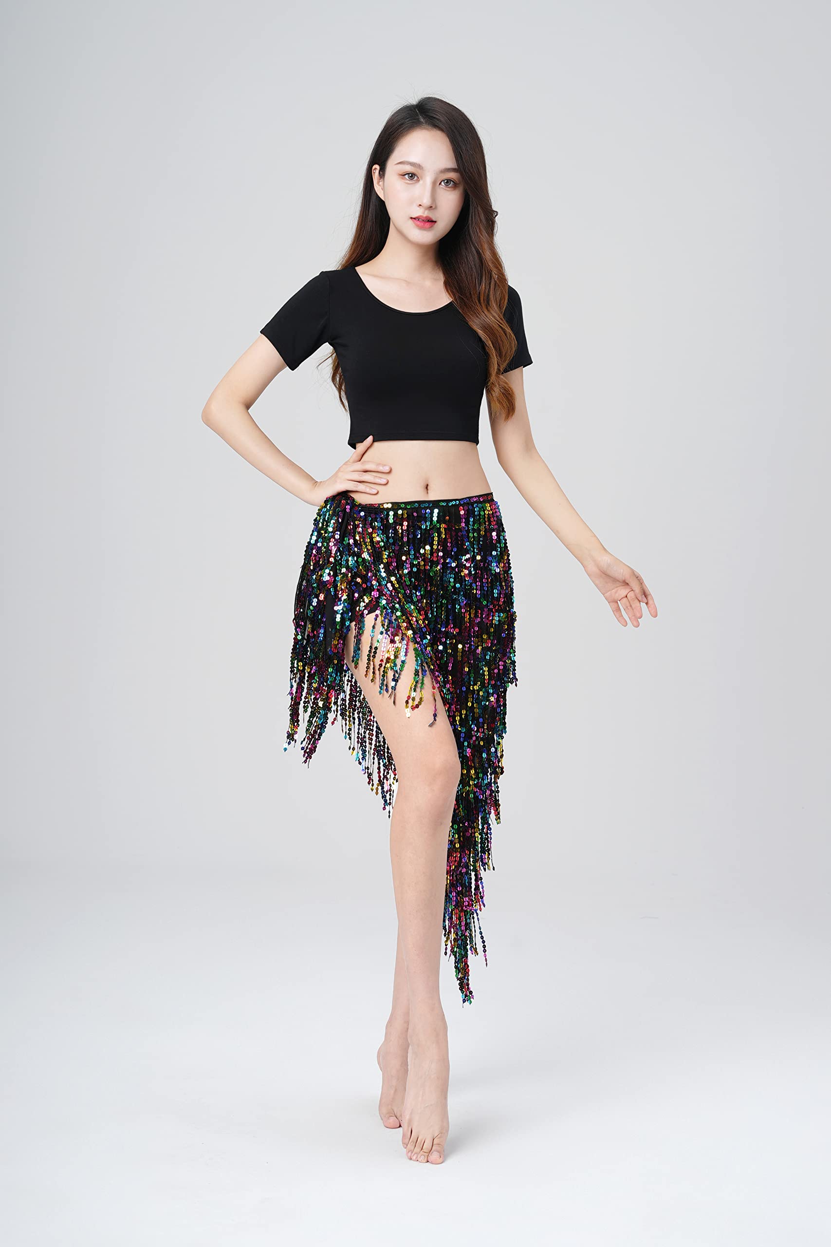 MUNAFIE Glitzer Pailletten Rock, Bauchtanz Hüfttuch Rave Festival Outfit Damen