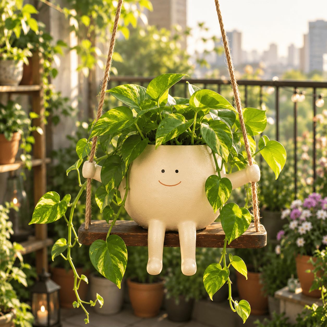 Cute Hanging Swing Planter for Indoor Plants | Resin Planter Pot for Balcony, Indore Garden, Balconcy Garden | Mini Pot, Face Pot-picture-25