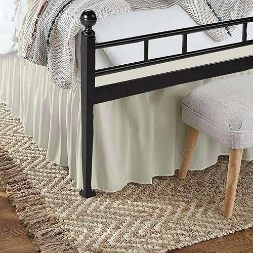 Miniatura 5 de Sleepwell Falda de cama con volantes color marfil sólido, tamaño Queen de 12 pulgadas, esquina dividida de caída, 100% algodón egipcio puro de 400