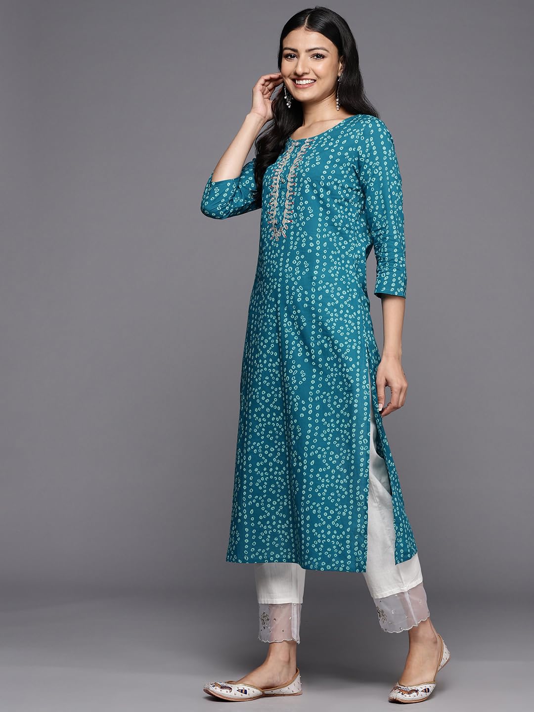 Varanga Women's Cotton Kurta (Vkur1103_Turquoise Blue