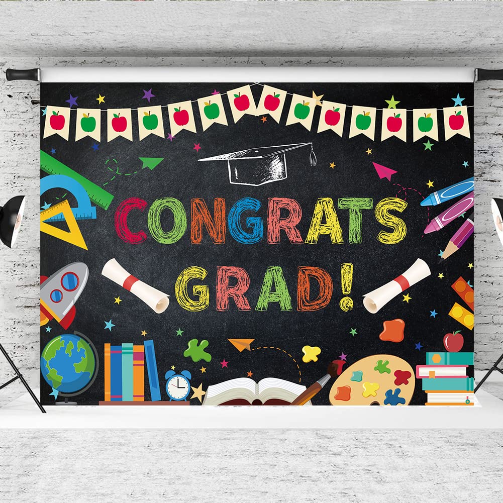 Hilioens 10×8ft Kindergarten Graduation Backdrop Class of 2025 Pre-k Congratulation Graduate Congrat Background Blackboard Bachelor Cap Grad Prom