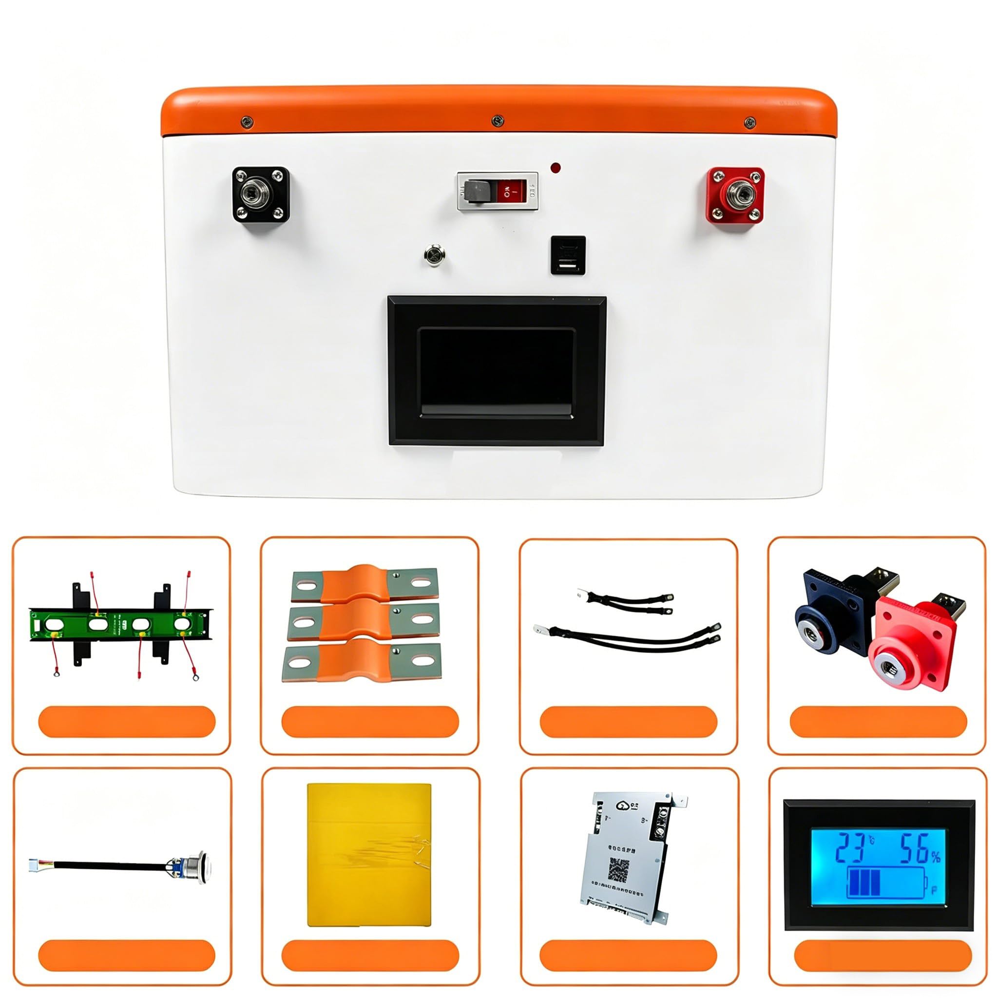 Kit Batteria per Impianto Fotovoltaico 25,6V 280Ah/314Ah/320Ah LiFePO4 Senza Celle, Pacco Batteria 24V con BMS, Espandibile fino a 16 Unità, Accumulo Solare, Off-Grid, Emergenza