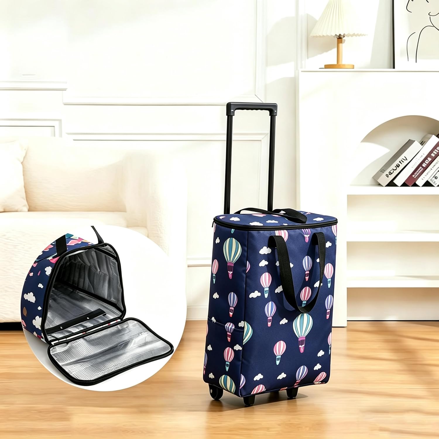 Foldable Shopping Cart with Wheels, Rolling Shopping Bag, Collapsible Grocery Cart, Portable Shopping Trolley, Folding Trolley Cart, Rolling Tote for Travel, Camping (Upgrade Version Deep Blue)