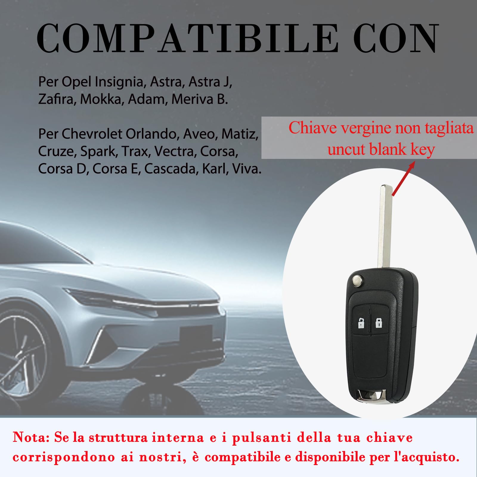 SUPALAND Guscio Chiave di Ricambio 2 Tasti Per Telecomando Auto Compatibile Opel Astra Adam Insignia Mokka Zafira Chevrolet Corsa D E Cascade Viva Karl