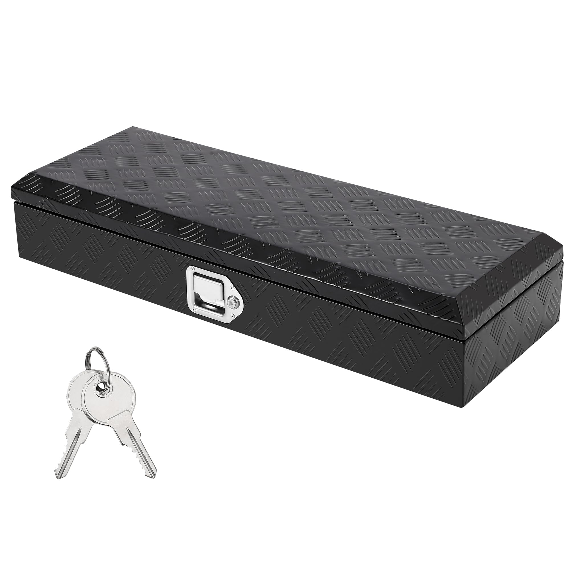 Alu-Werkzeugkasten Für LKW & Pick-Up – Robuster Werkzeugkasten (91 x 33 x 16,5 Cm) Mit Diamantplatte, Wetterfest & Schloss – Stauraum Für Werkzeuge, Zubehör (Schwarz)