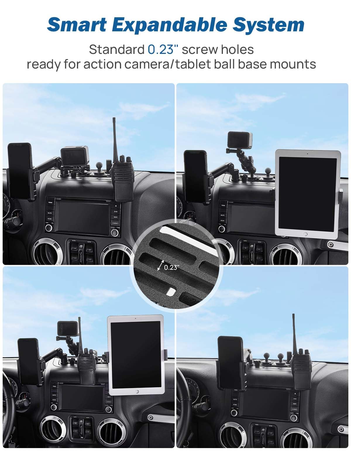 JOYTUTUS Supporto per telefono in metallo compatibile con Wrangler JK 2007-2018 (non compatibile con Wrangler JL 2018) | Piattaforma di espansione per supporto telefono su misura | Clip regolabile con