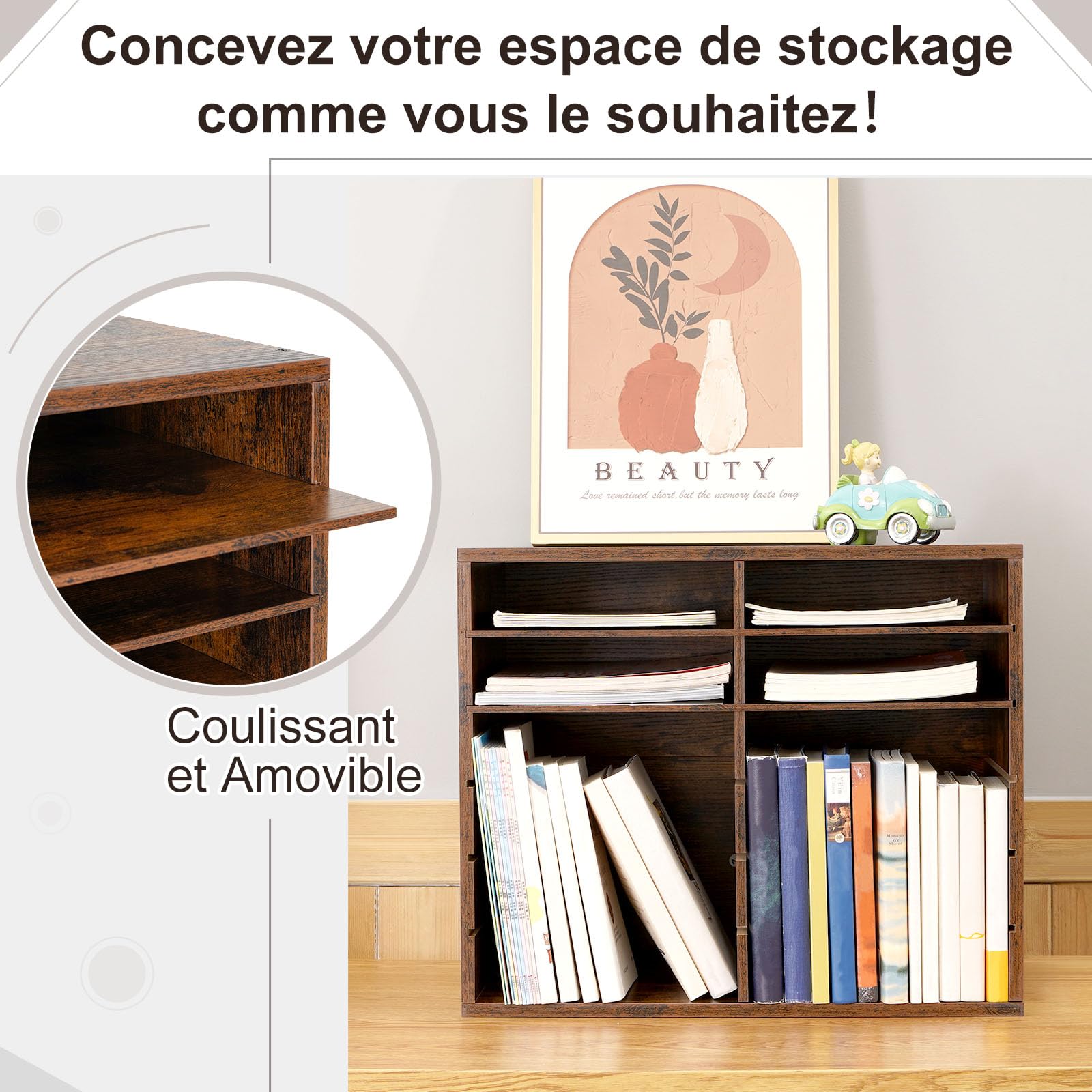 GUUSII HOME Organisateur de Bureau Bois Rangement Banette Casier Bannettes Classeur Bureau Range Trieur Document Papier Bureau avec 12 Compartiments Taille 48.9x40.9x30.5cm