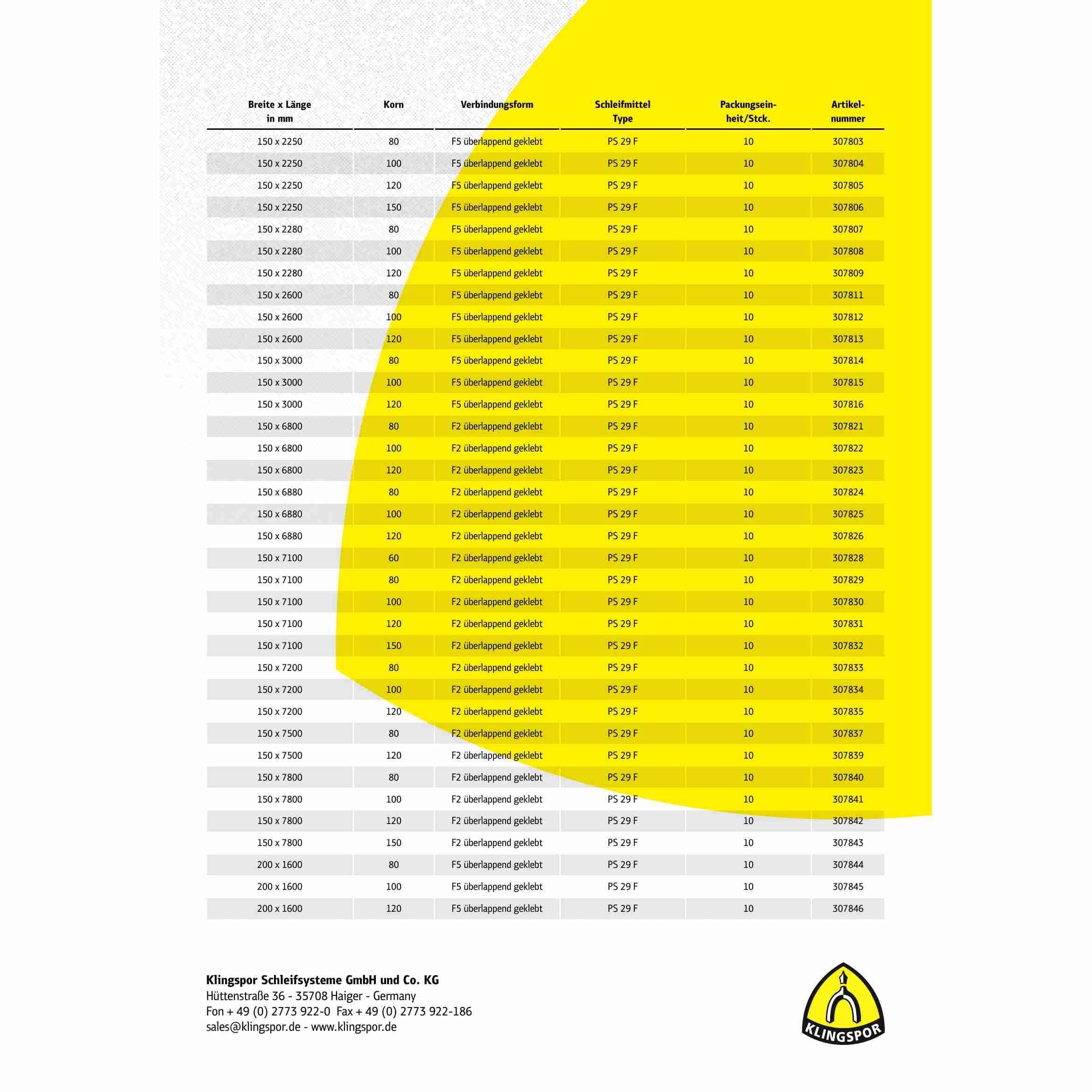 PS 29 F - Bandas de lija (10 unidades, 150 x 2250 mm, grano 120 F5)