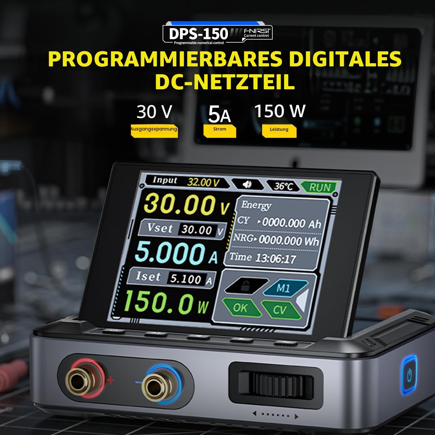 Variables DC-Netzteil,DPS-150 CNC-Netzteil DC einstellbar von 30V 5A mit 4-stelligem IPS-Display Leistungswelle <20 mV PD/QC/DC-Eingang Programmierbares Schaltnetzteil vom PC