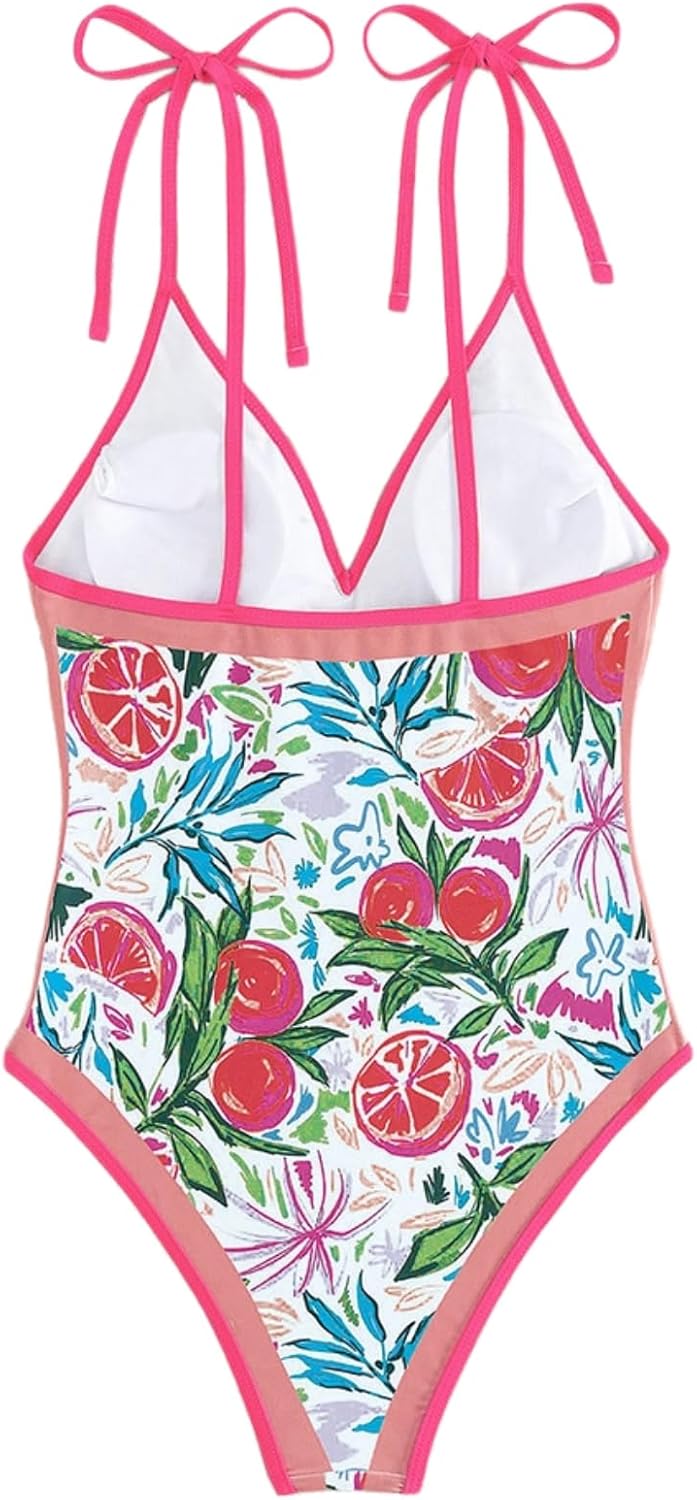 Women's One Piece Swimsuit Graphic Printed Tie Shoulder Monokini Tummy Control Swimwear Bathing Suits - Image 4