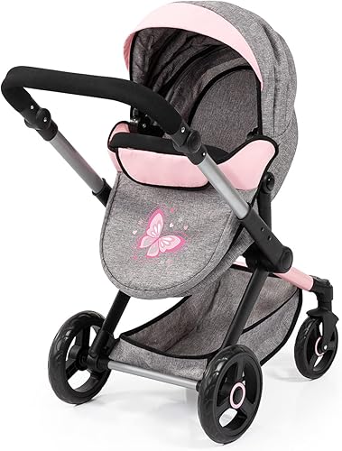 Miniatura 3 de Bayer Design Muñecas Cochecito Xeo Butterfly Grey & Pink - Bolso a juego, asa ajustable, para muñecas de hasta 20 ", a partir de 3 años