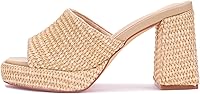 Monrovia Women's Raffia Platform Wedge Heeled Sandals - 4" Slip-On Open Toe Block Heel Summer Beach Slides