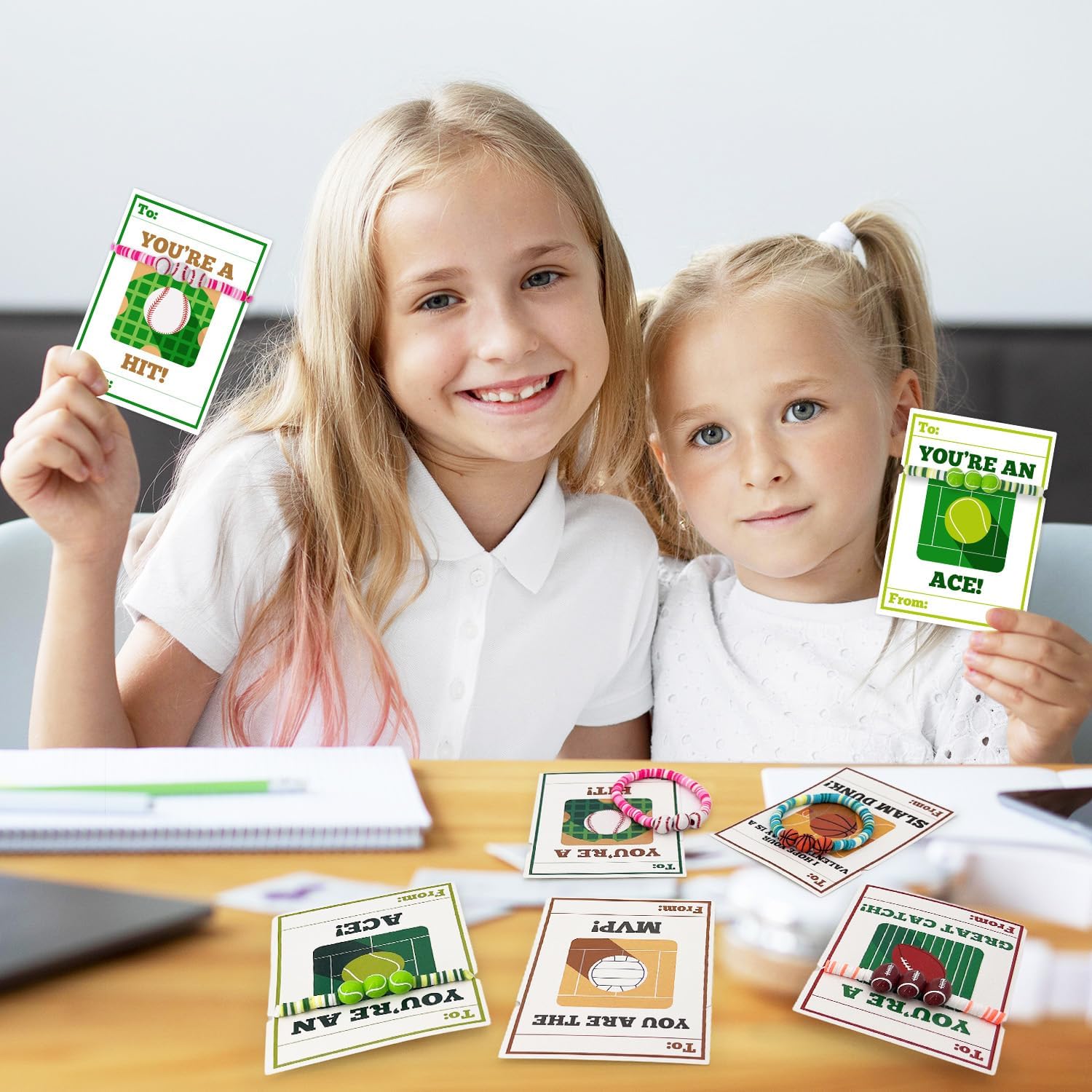 MOVINPE Valentines Day Exchange Gifts for Kids Classroom, 24 Pack Sports Charm Friendship Bracelets with Valentines Day Cards, Classroom Prizes, Valentine’s Day Cards for Kids School Bulk - Image 6