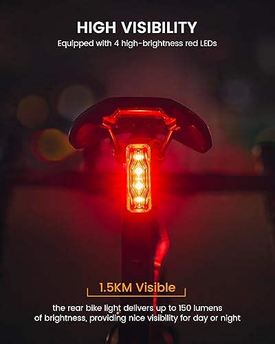Miniatura 3 de RAVEMEN Luz trasera de bicicleta TR150, luz trasera de bicicleta visible de 280 con detección de freno y función de encendido automático