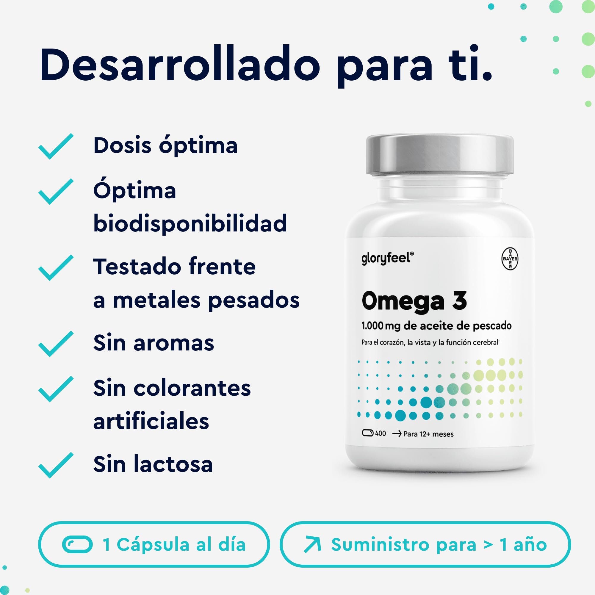 Omega 3 Aceite de Pescado - 400 Cápsulas - 1000mg por Cápsula - Con ácidos grasos Omega-3 EPA y DHA - Omega3 fish oil para colesterol, cerebro, visión y corazón*.