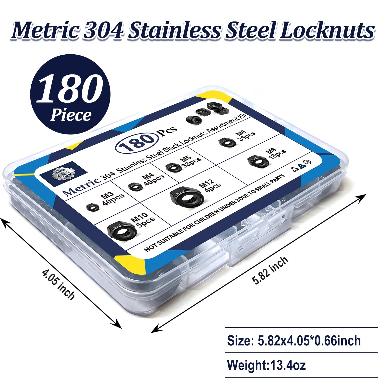 Metric Lock Nuts Kit - 180 Stainless Nylon Assortment -7