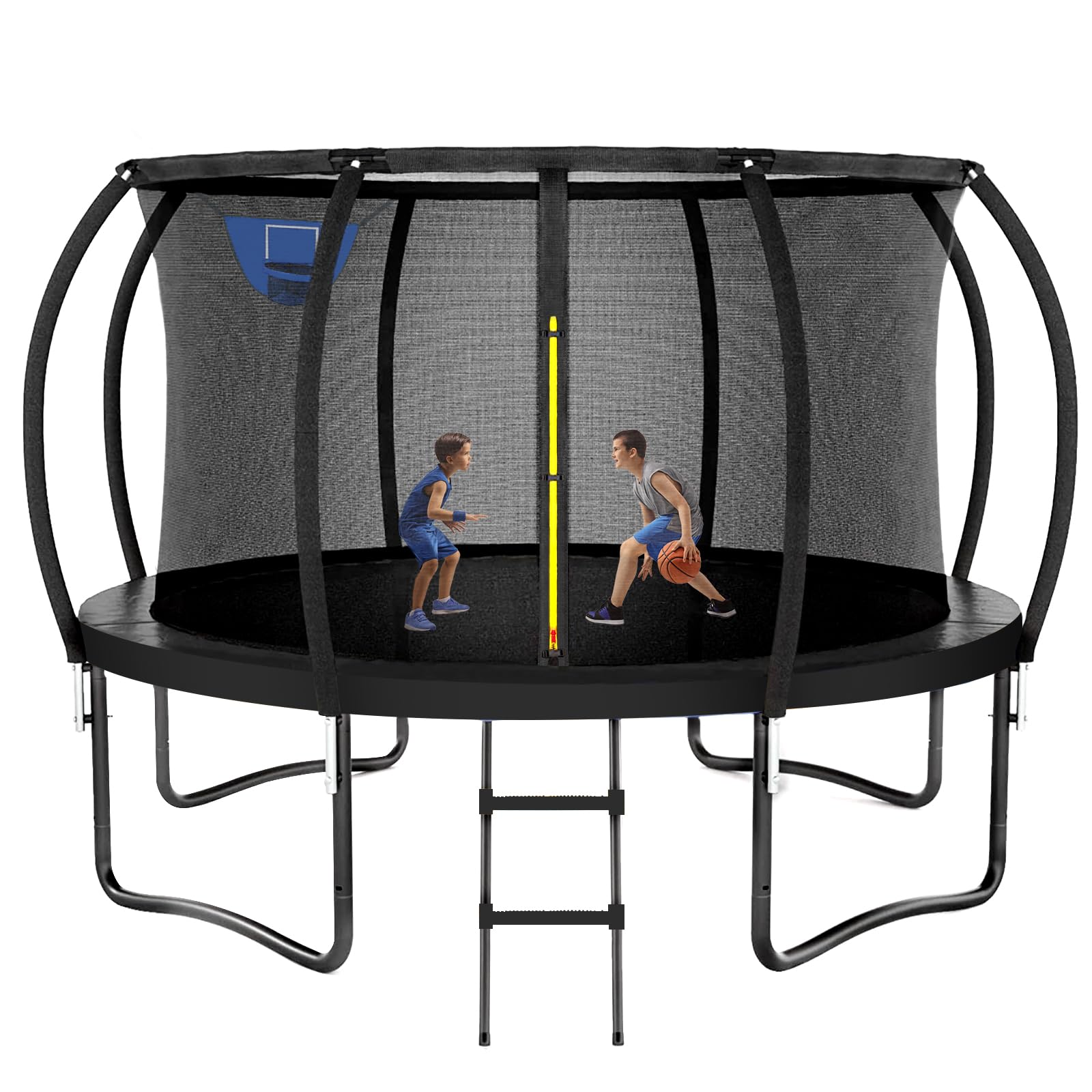 Kiivakii Trampoline 10FT 12FT 14FT 16 FT, Trampolines Outdoor for Kids and Adults, Recreational Trampolines with Basketball Hoop & Enclosure, ASTM Approval Round Trampoline for Backyard