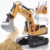 ViRockSign Remote Control Excavator Toys for Boys,16 Channel Dual Speed Control RC Excavator Construction Toys with Metal Shovel & Light,Simulated Smoke,Christmas Birthday Gift Toy for Boys Kids