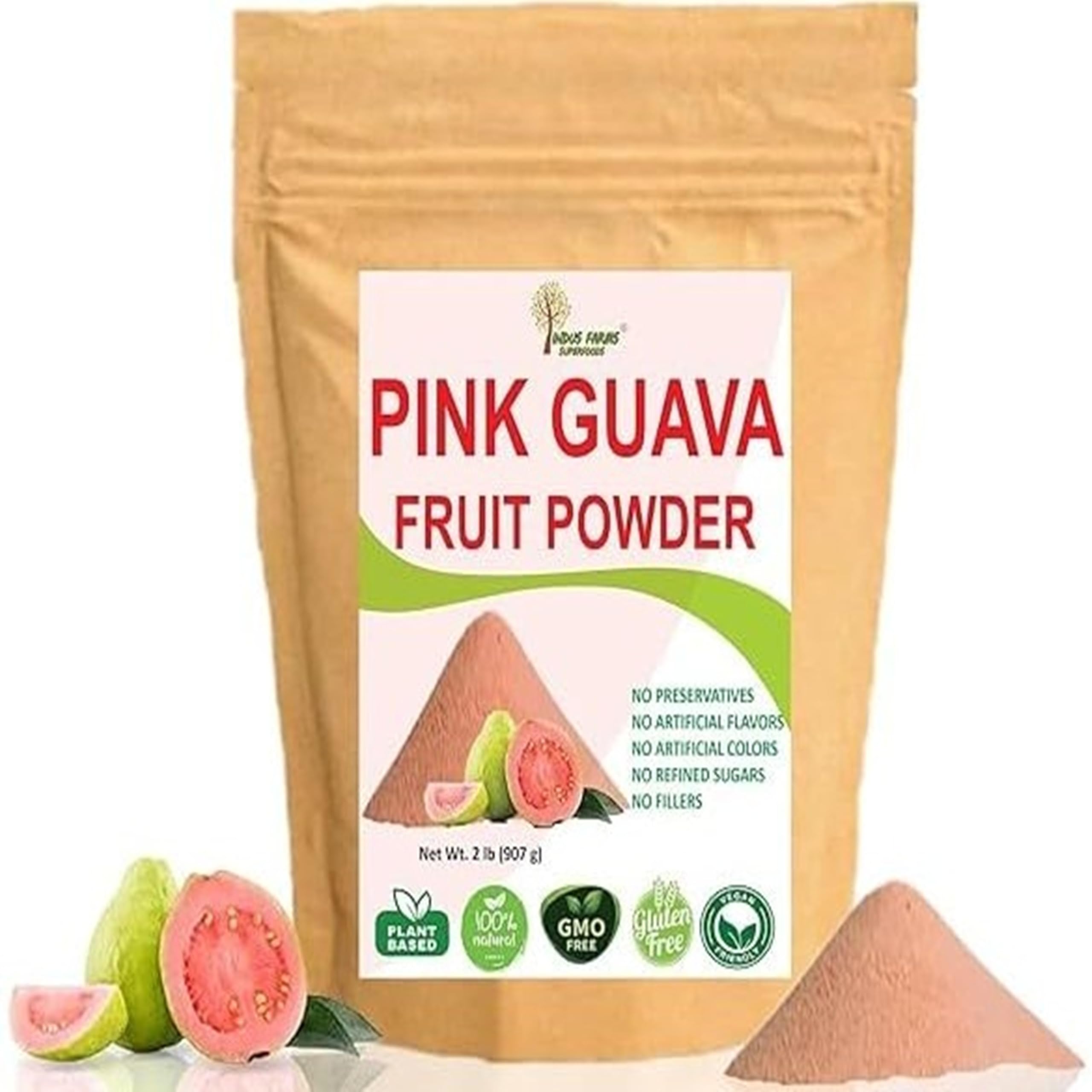 Indus Farms Pink Guava Fruit Powder – Natural Flavoring for Baking, Smoothies, Cookies, Macarons & Drinks | GMO-Free, Vegan, No Refined Sugars | 2 LB