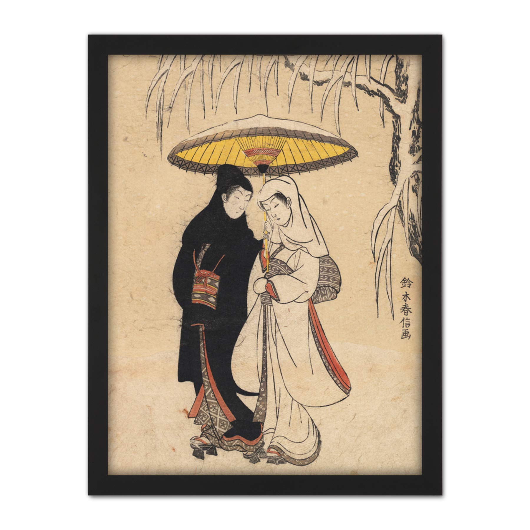 Artery8 Harunobu Lovers Walking Snow Japanese Painting Artwork Framed Wall Art Print 18X24 Inch