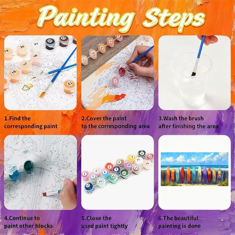 Tavola da surf Dipingere Con I Numeri Adulti, Lavoretti Creativi Per Bambini, mare DIY Paint By Numbers Creativo Kits, Con Tela, Colori Acrilici, Pennelli, Idee Regalo Donna 80x120cm U-98