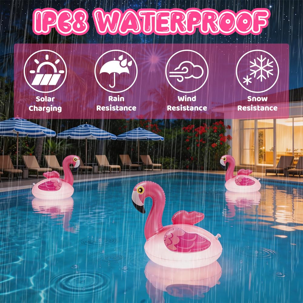 Flamingo Pool Lichter Schwimmend, 2 Stück Flamingo Solar Poolbeleuchtung Schwimmend, IP68 wasserdichte Flamingo Aufblasbar, Solar Schwimmende Pool Licht für Garten, Schwimmbad, Strand, Rasen