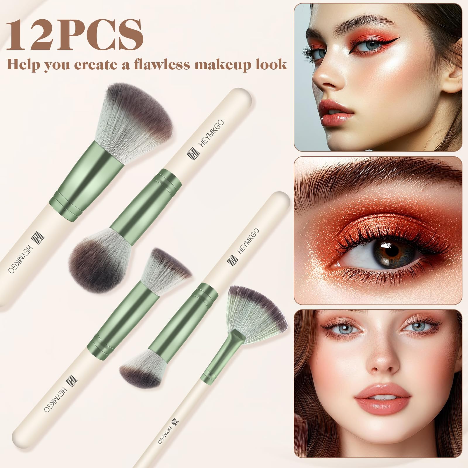 HEYMKGO Set Pennelli Make Up 12 Pezzi Diversity Pennelli Trucco Premium Setole Sintetiche Fondotinta In Polvere Correttori Fard Blending Rossetto Ombretto Sopracciglia Illuminante Pennello Trucco
