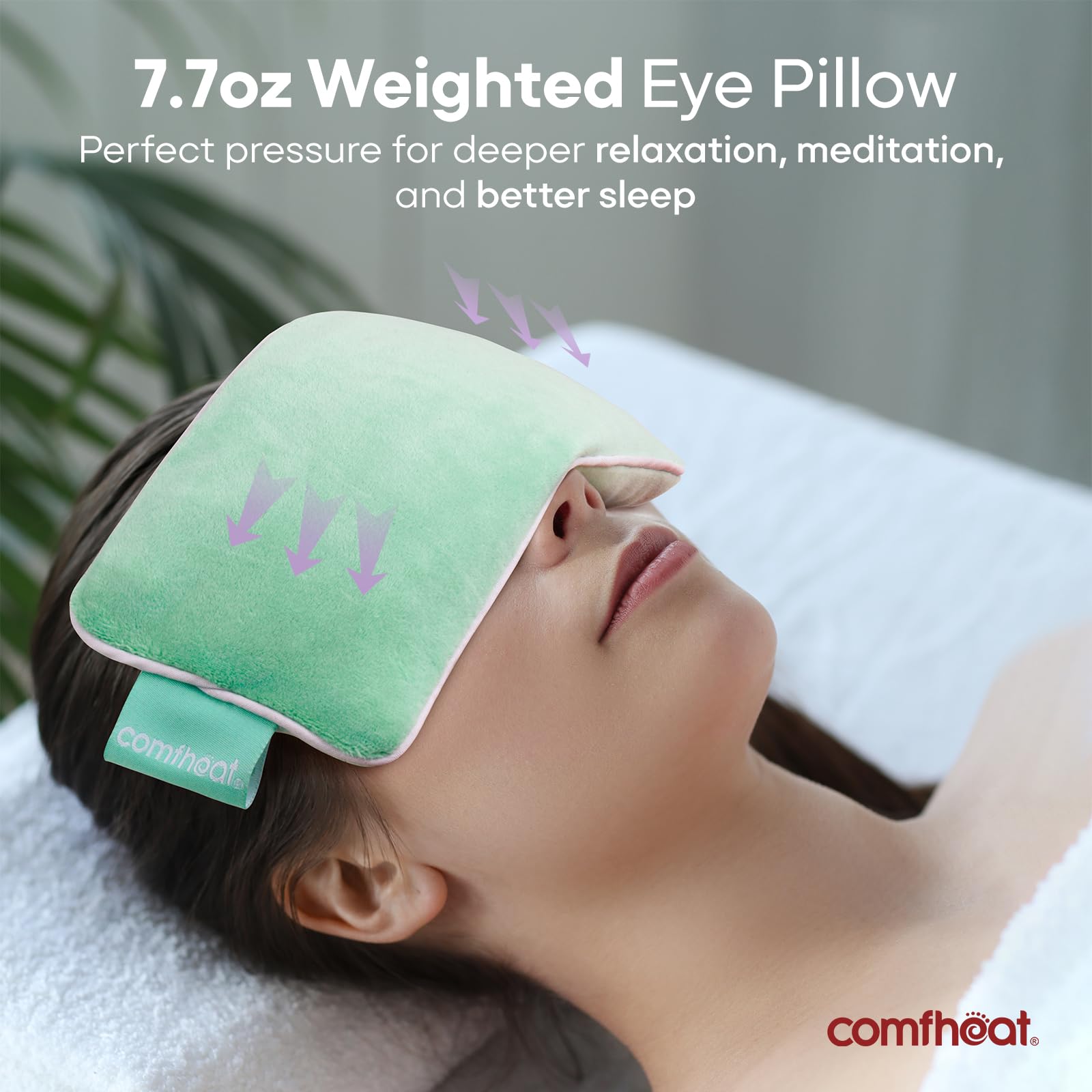 Almohada de ojos con peso de lavanda, funda extraíble de felpa suave, terapia húmeda de calor y frío, almohada de aromaterapia natural para relajación, yoga, meditación y sueño, color verde