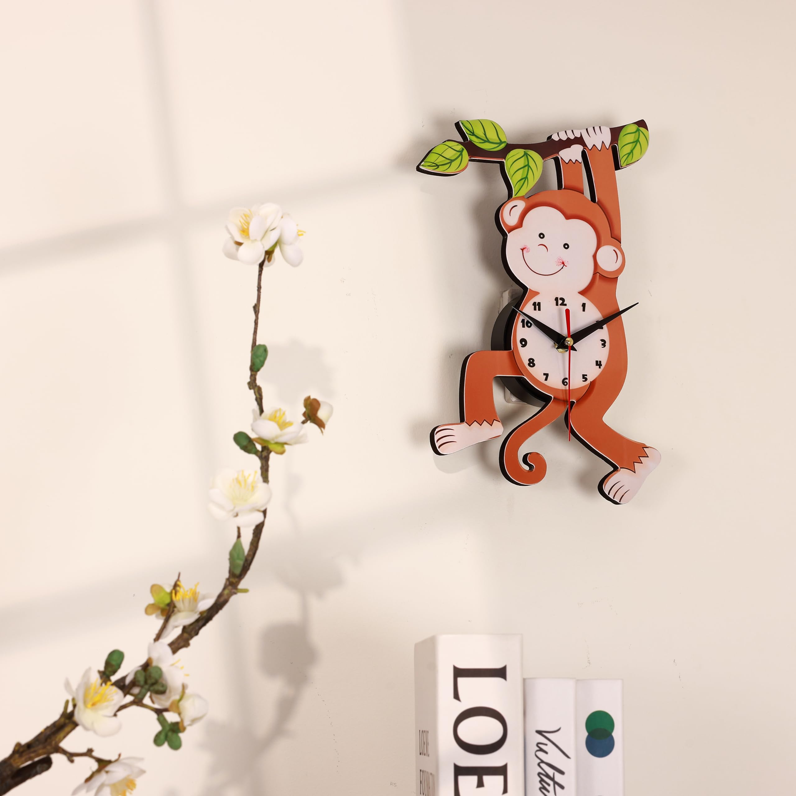 De'rons Decorative Silent Non-Ticking Cartoon Wall Clock for Kids Room Bedrooms Classrooms Playrooms Nursery School Wall Decor Washable Without Glass Clocks for Child Room Décor 29.5 x 20 Cm (Monkey)-image-30