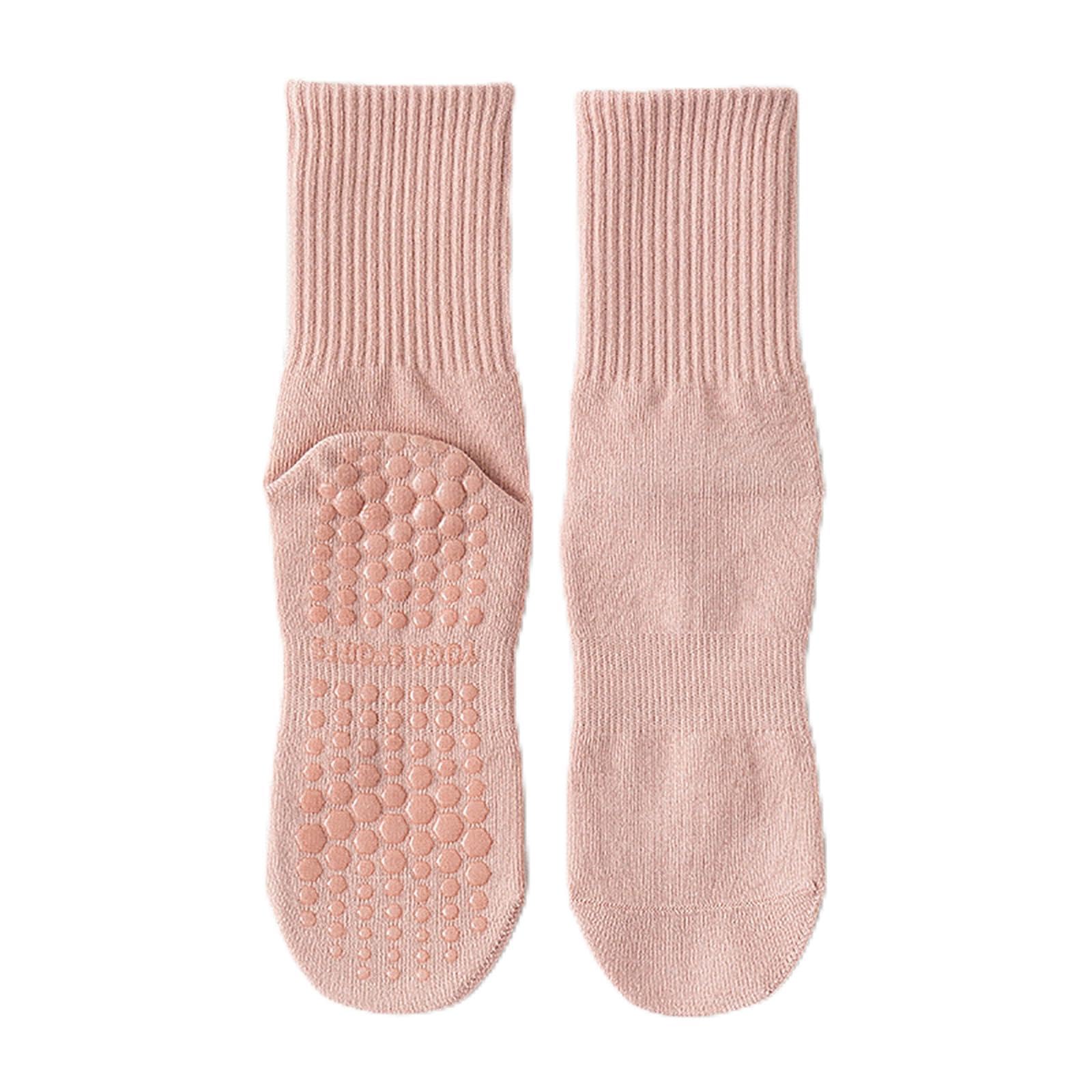 Women's Pink Long Pilates Socks, Non Slip Grip Crew Socks For Yoga, Barre, Dance, Ballet