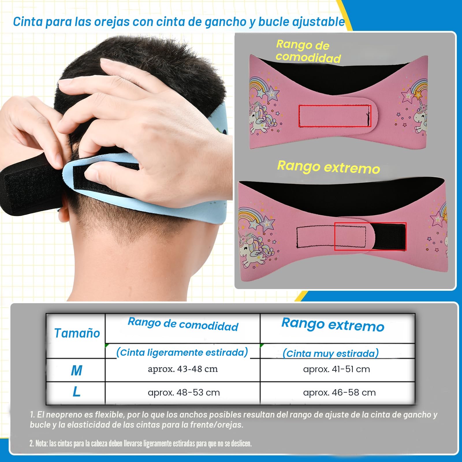 Diadema de Natación, Banda de Neopreno Elástica, Banda para Cabeza de Natación Cinta Natacion Oidos Niños Con Patrón Animal Lindo para Nadar y Surfear (Azul, M)