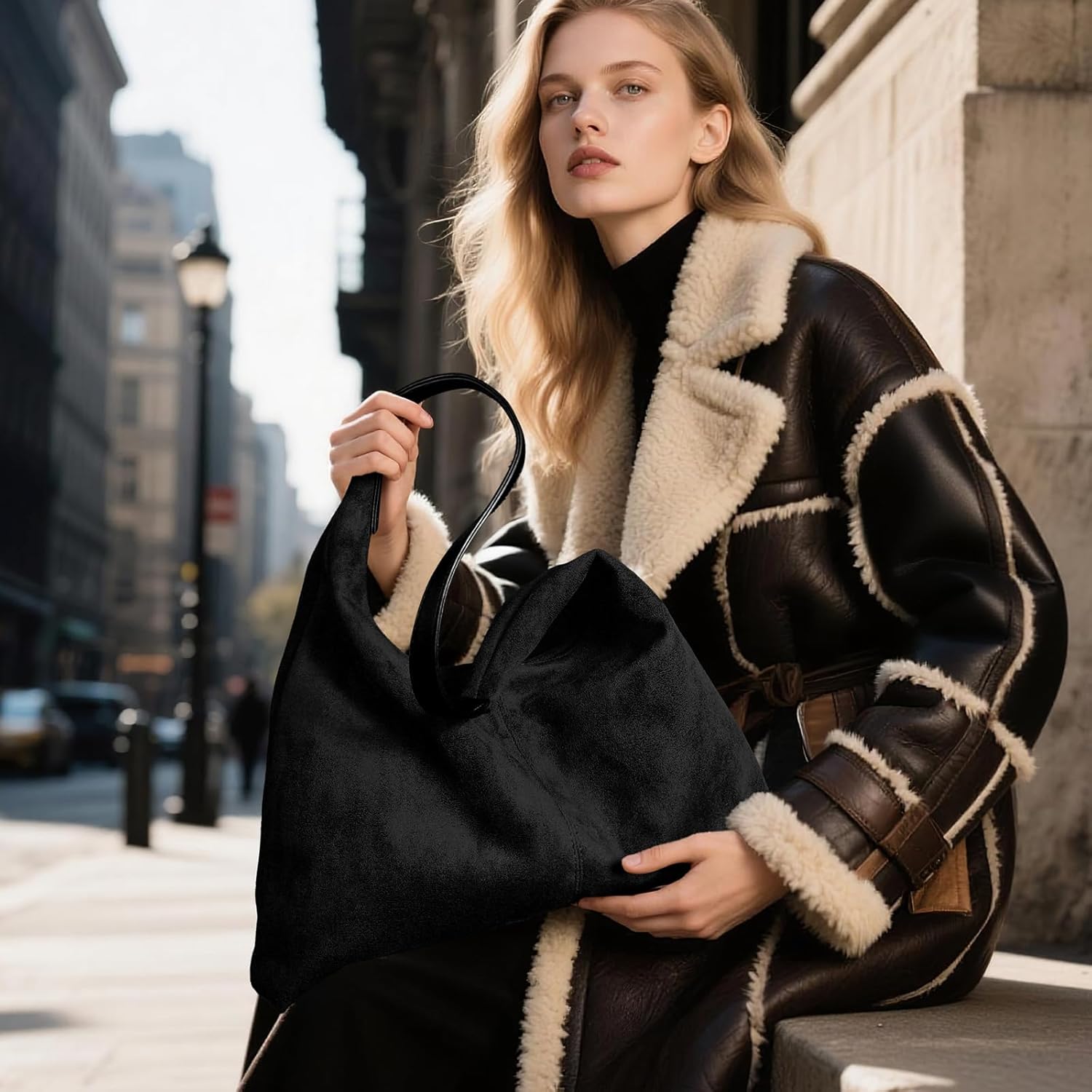 Suede Shoulder Bag for Women Suede Purse Boho Bags Slouchy Tote Bag Satchels Trendy Crescent Crossbody Bag Handbag - Image 2