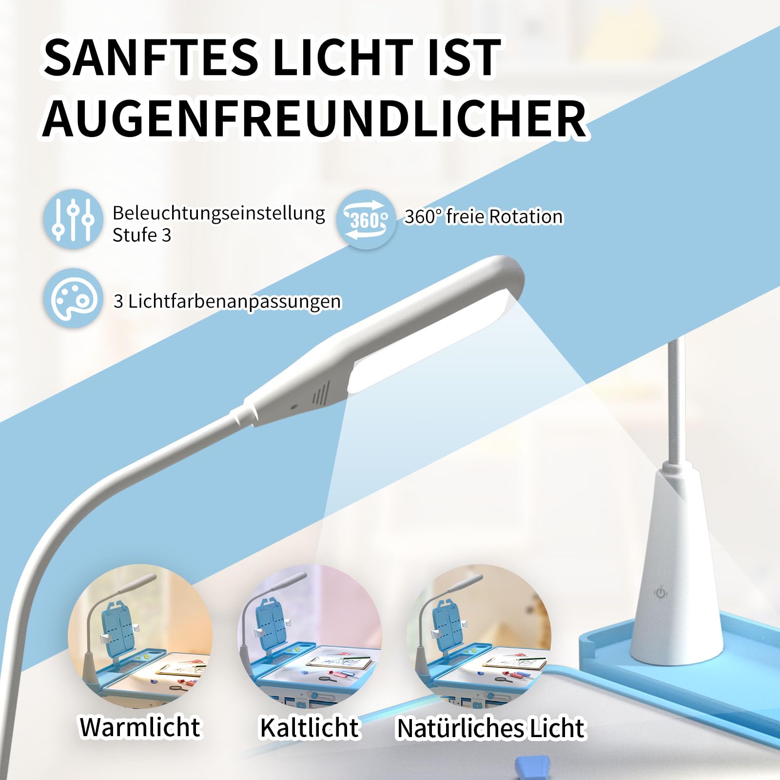 Kinderschreibtisch höhenverstellbar,Schülerschreibtisch Jugendschreibtisch mit Schublade Schreibtisch Kinder mit neigbarer Tischplatte für 3-12 Jahre Kinder (Blau-L)