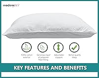 Vista 4 de Modern Joe's - Lujosa almohada de agua tamaño Queen (20 x 28), con relleno de fibra de apoyo adicional. Soporte ortopédico ajustable y almohada