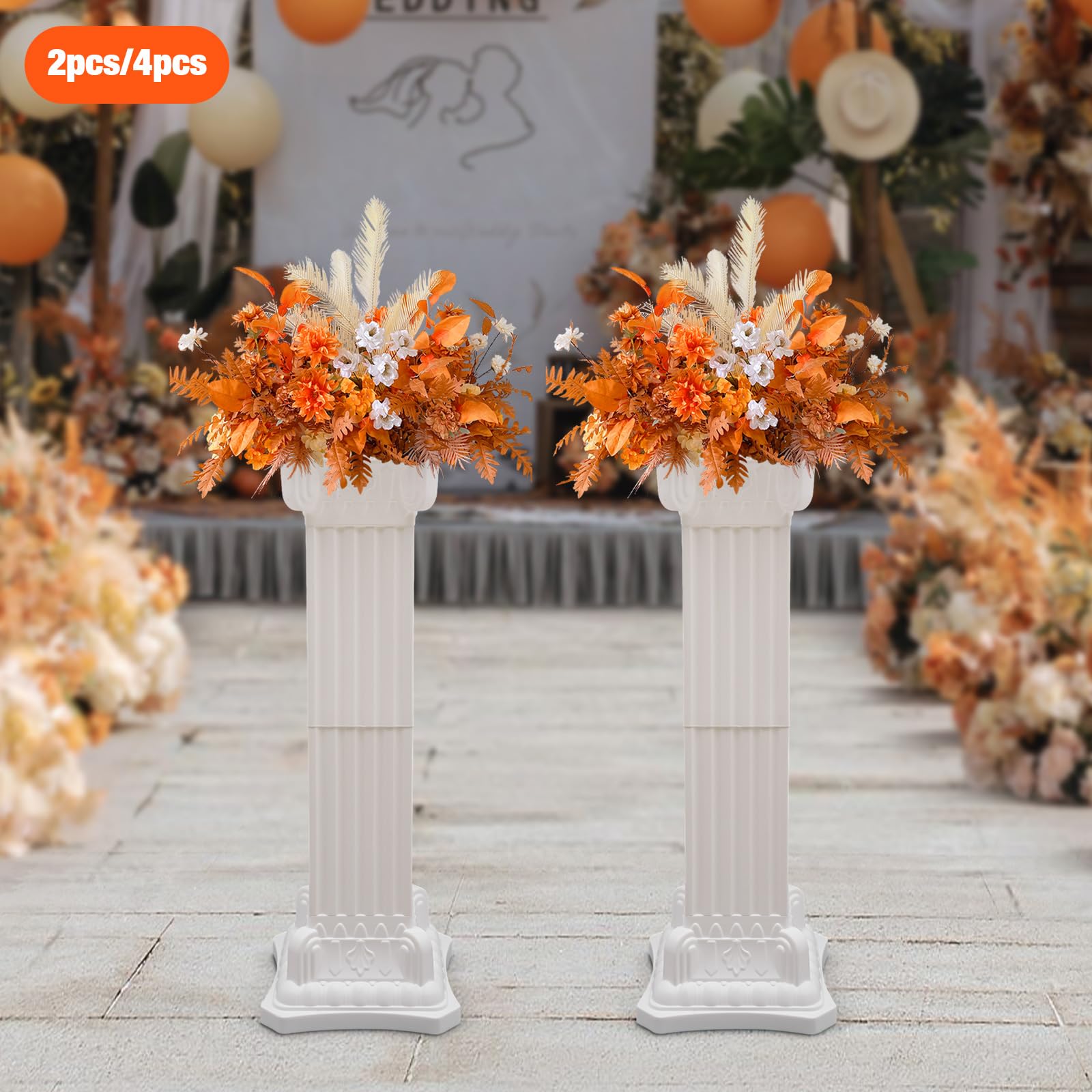 ZGEXING Wedding Roman Column, 2PCS Wedding Landscaping Roman Pillar, Artistic Roman Column Statue Party Flowerpot Holder 11.81x35.43 Inch